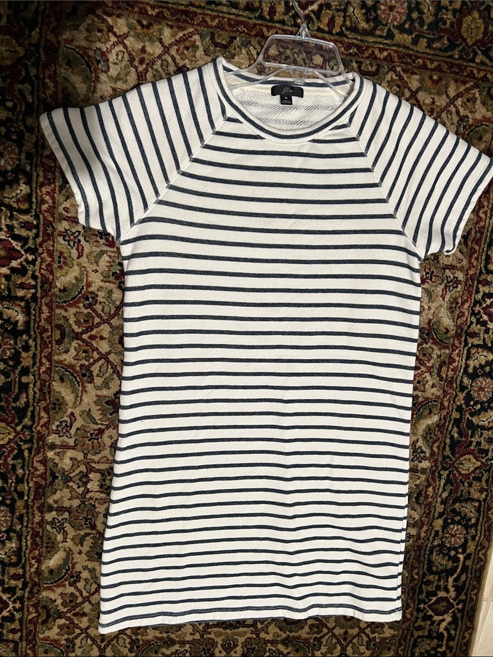 J. Crew Navy and White Striped Short-Sleeve Sweatshirt Dress Size Medium